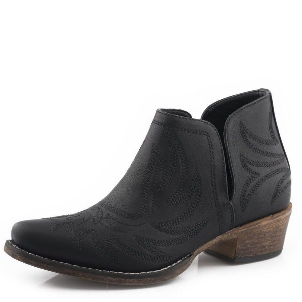 ROPER WOMENS AVA EMBROIDERED SNIP TOE CASUAL BOOTS ANKLE LOW HEEL 1-2" - BL